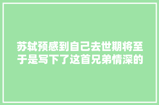 苏轼预感到自己去世期将至于是写下了这首兄弟情深的诗