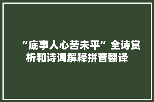 “底事人心苦未平”全诗赏析和诗词解释拼音翻译