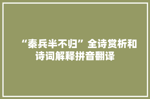 “秦兵半不归”全诗赏析和诗词解释拼音翻译 “秦兵半不归”全诗赏析和诗词解释拼音翻译