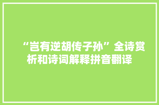 “岂有逆胡传子孙”全诗赏析和诗词解释拼音翻译