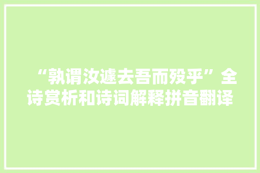 “孰谓汝遽去吾而殁乎”全诗赏析和诗词解释拼音翻译