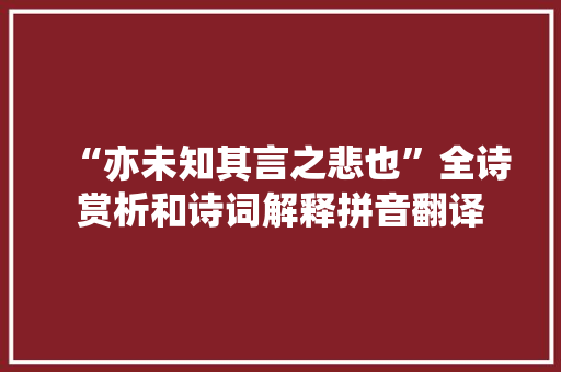 “亦未知其言之悲也”全诗赏析和诗词解释拼音翻译
