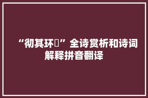 “彻其环瑱”全诗赏析和诗词解释拼音翻译