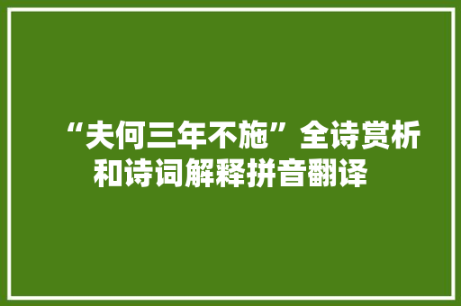 “夫何三年不施”全诗赏析和诗词解释拼音翻译