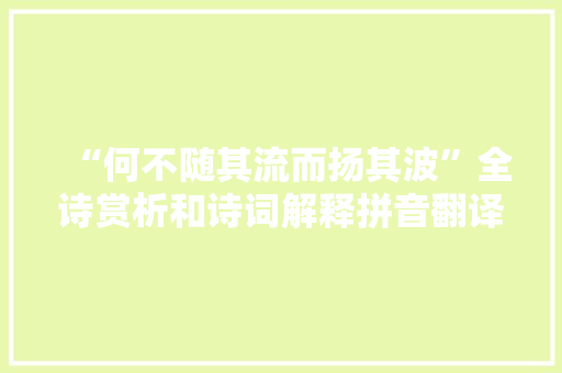 “何不随其流而扬其波”全诗赏析和诗词解释拼音翻译