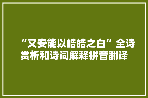 “又安能以皓皓之白”全诗赏析和诗词解释拼音翻译