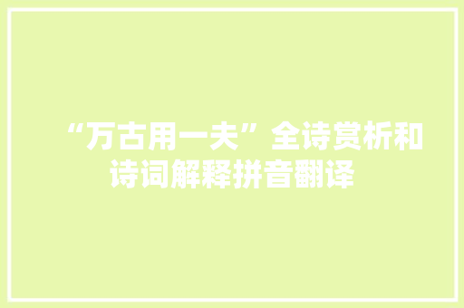 “万古用一夫”全诗赏析和诗词解释拼音翻译