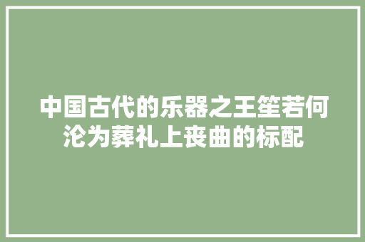 中国古代的乐器之王笙若何沦为葬礼上丧曲的标配