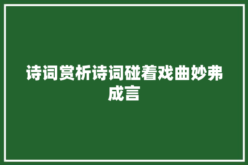 诗词赏析诗词碰着戏曲妙弗成言