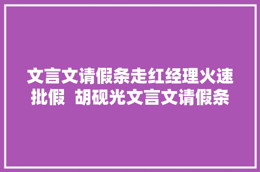 文言文请假条走红经理火速批假  胡砚光文言文请假条原文