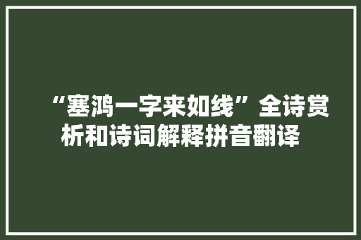 “塞鸿一字来如线”全诗赏析和诗词解释拼音翻译