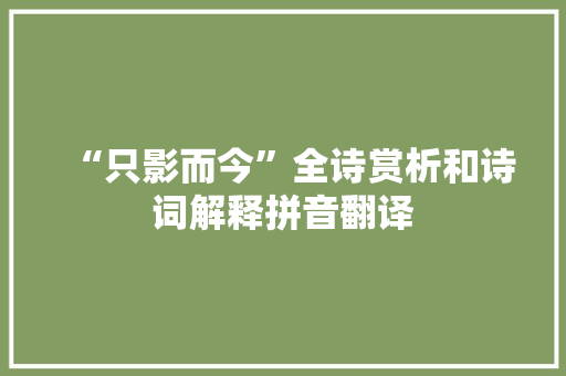 “只影而今”全诗赏析和诗词解释拼音翻译