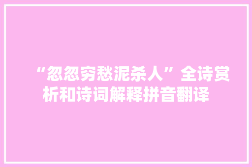 “忽忽穷愁泥杀人”全诗赏析和诗词解释拼音翻译