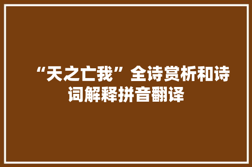 “天之亡我”全诗赏析和诗词解释拼音翻译