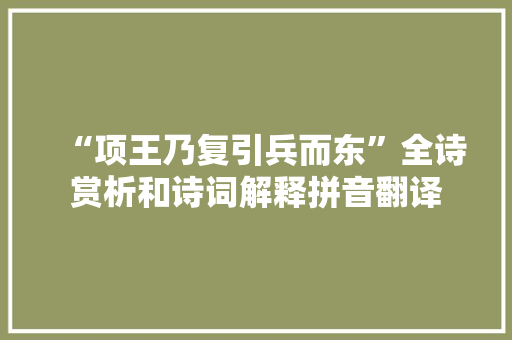 “项王乃复引兵而东”全诗赏析和诗词解释拼音翻译