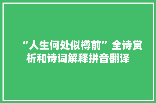 “人生何处似樽前”全诗赏析和诗词解释拼音翻译