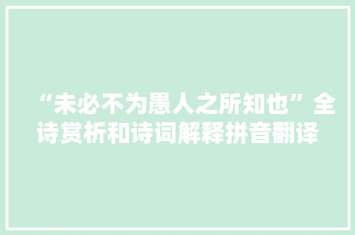 “未必不为愚人之所知也”全诗赏析和诗词解释拼音翻译