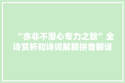 “亦非不潜心专力之敌”全诗赏析和诗词解释拼音翻译