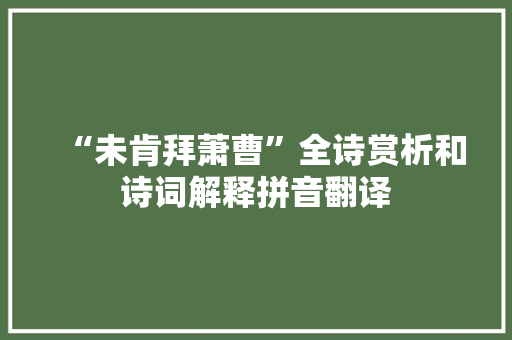 “未肯拜萧曹”全诗赏析和诗词解释拼音翻译