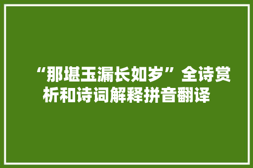 “那堪玉漏长如岁”全诗赏析和诗词解释拼音翻译