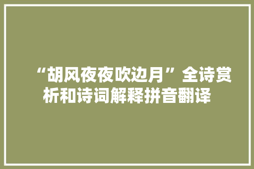 “胡风夜夜吹边月”全诗赏析和诗词解释拼音翻译