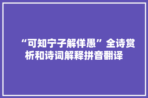 “可知宁子解佯愚”全诗赏析和诗词解释拼音翻译