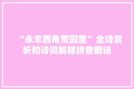 “永丰西角荒园里”全诗赏析和诗词解释拼音翻译