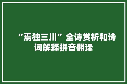 “焉独三川”全诗赏析和诗词解释拼音翻译