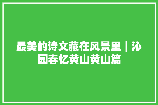 最美的诗文藏在风景里｜沁园春忆黄山黄山篇
