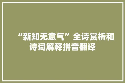 “新知无意气”全诗赏析和诗词解释拼音翻译