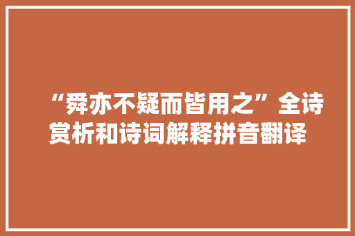“舜亦不疑而皆用之”全诗赏析和诗词解释拼音翻译