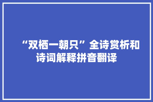 “双栖一朝只”全诗赏析和诗词解释拼音翻译
