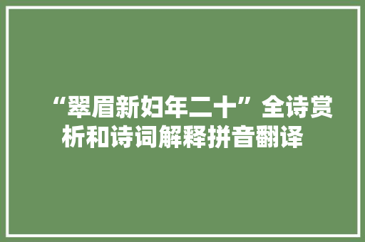 “翠眉新妇年二十”全诗赏析和诗词解释拼音翻译