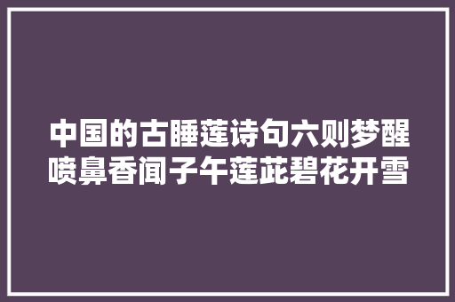 中国的古睡莲诗句六则梦醒喷鼻香闻子午莲茈碧花开雪满湖