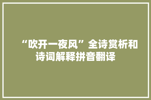 “吹开一夜风”全诗赏析和诗词解释拼音翻译