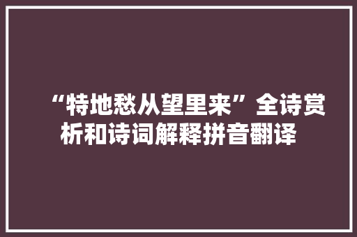 “特地愁从望里来”全诗赏析和诗词解释拼音翻译