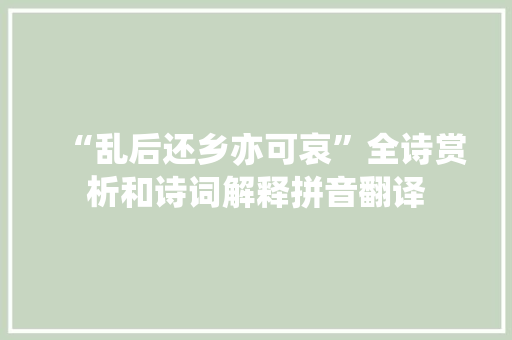 “乱后还乡亦可哀”全诗赏析和诗词解释拼音翻译