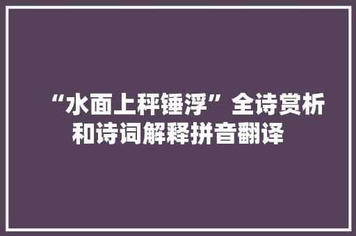 “水面上秤锤浮”全诗赏析和诗词解释拼音翻译