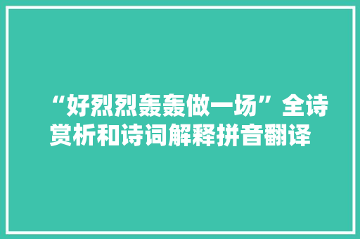 “好烈烈轰轰做一场”全诗赏析和诗词解释拼音翻译