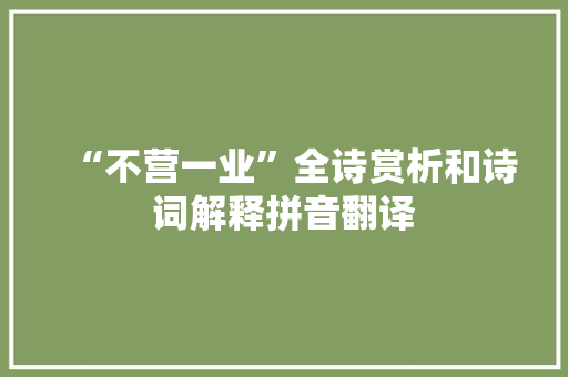 “不营一业”全诗赏析和诗词解释拼音翻译