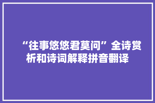 “往事悠悠君莫问”全诗赏析和诗词解释拼音翻译