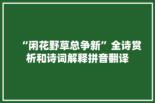 “闲花野草总争新”全诗赏析和诗词解释拼音翻译