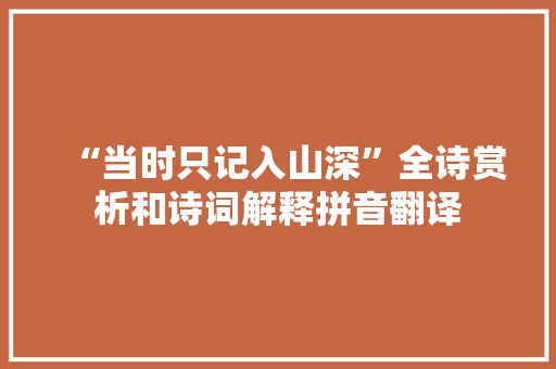 “当时只记入山深”全诗赏析和诗词解释拼音翻译