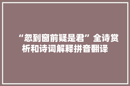 “忽到窗前疑是君”全诗赏析和诗词解释拼音翻译