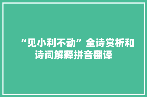 “见小利不动”全诗赏析和诗词解释拼音翻译