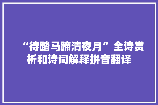 “待踏马蹄清夜月”全诗赏析和诗词解释拼音翻译