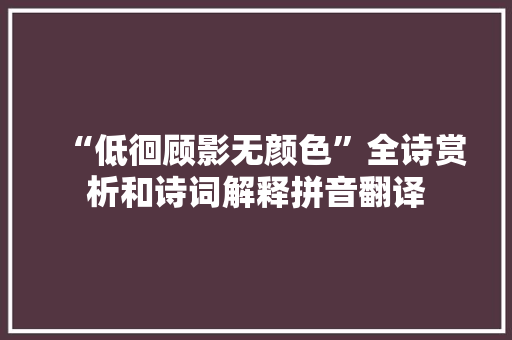 “低徊顾影无颜色”全诗赏析和诗词解释拼音翻译