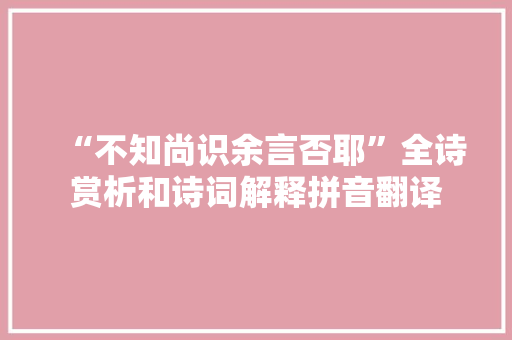 “不知尚识余言否耶”全诗赏析和诗词解释拼音翻译
