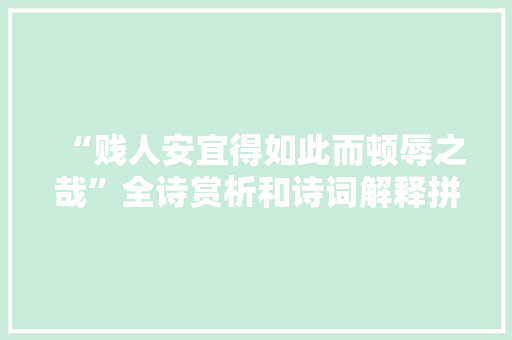 “贱人安宜得如此而顿辱之哉”全诗赏析和诗词解释拼音翻译