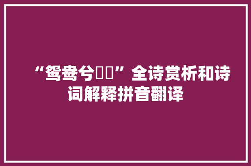 “鸳鸯兮噰噰”全诗赏析和诗词解释拼音翻译